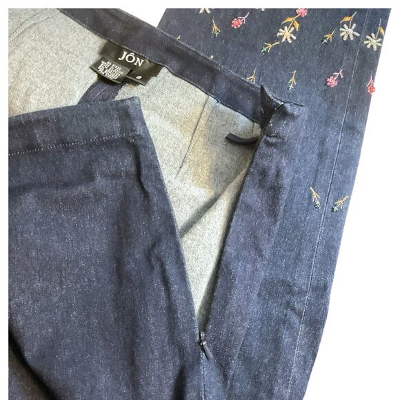 JON by TERI JON Embroidered Dark Blue Wash Jean Size 8 Ankle Pant Stretch-RARE - Picture 5 of 9